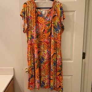 C&C California Orange Multicolor Tropical Print Short Sleeve Dress